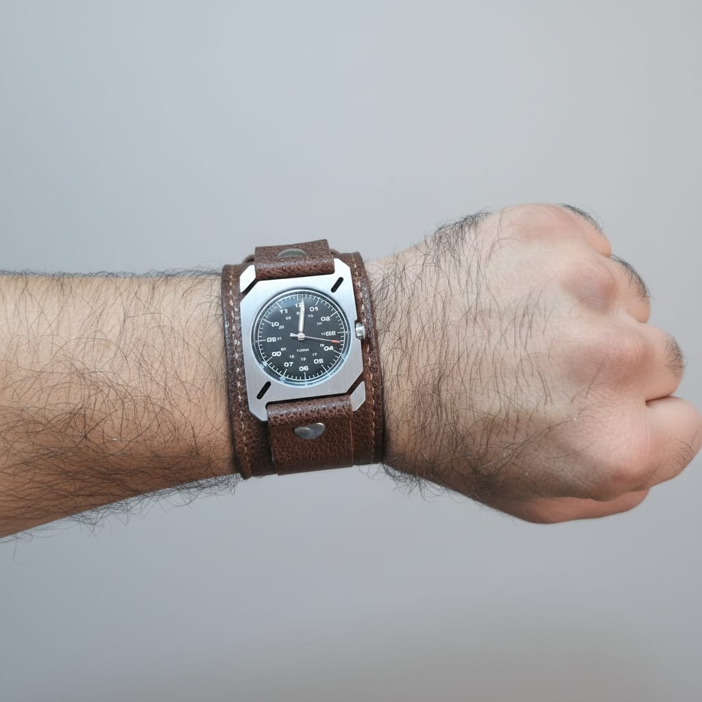 Indianleathercraft leather strap 5-5.5 inches / Brown / Silver Handmade DWC Terra strap