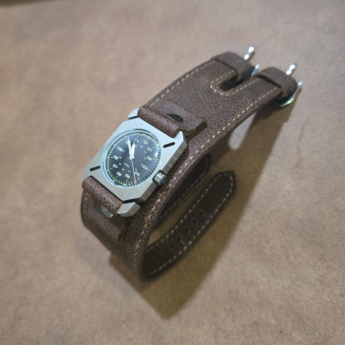 Indianleathercraft leather strap 5.5-6inches / Brown / Silver Handmade DWC Terra strap