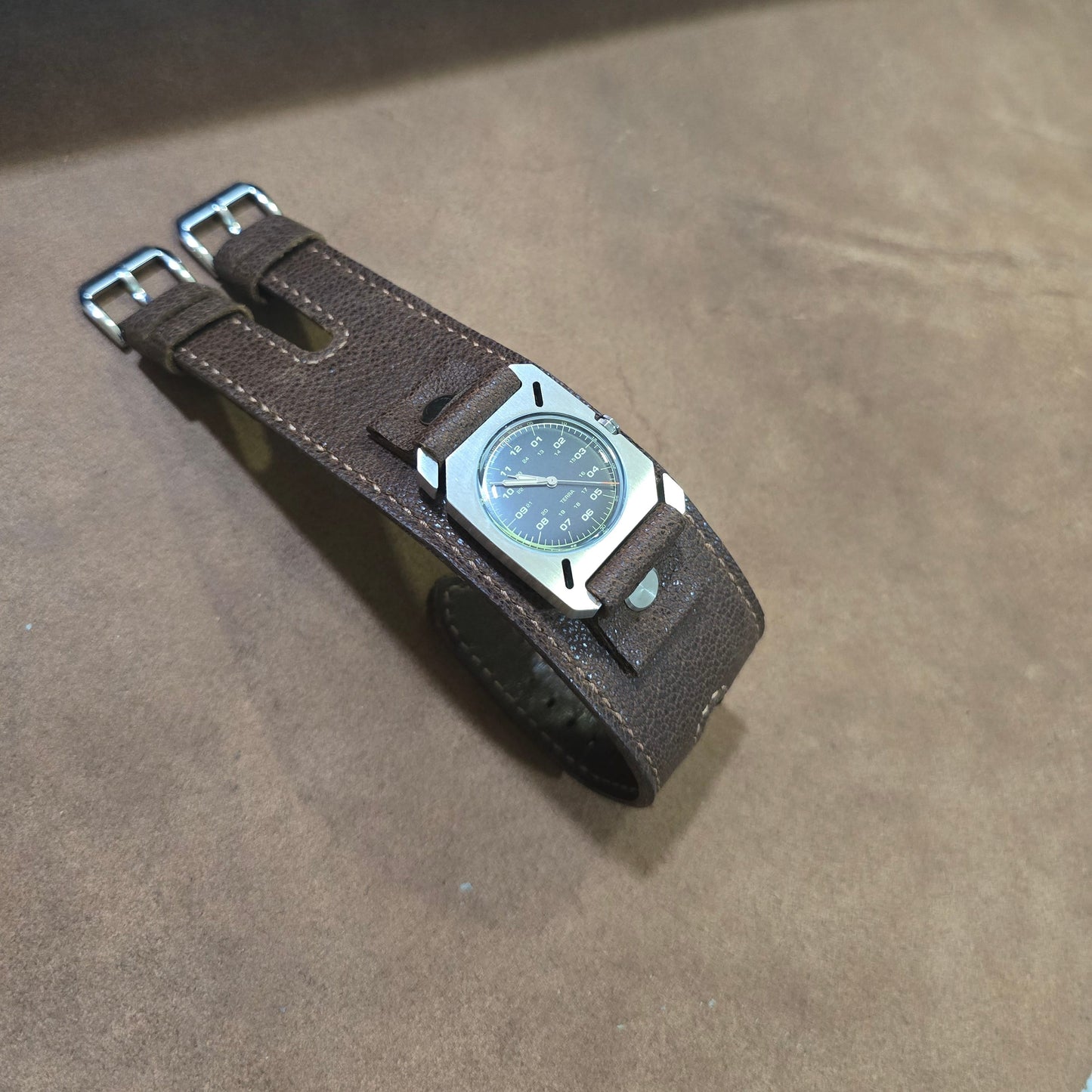 Indianleathercraft leather strap 7-7.5inches / Brown / Silver Handmade DWC Terra strap