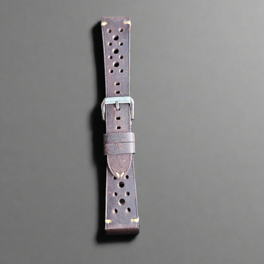 Indianleathercraft leather strap Dark Brown / 18mm Handmade vintage racing strap