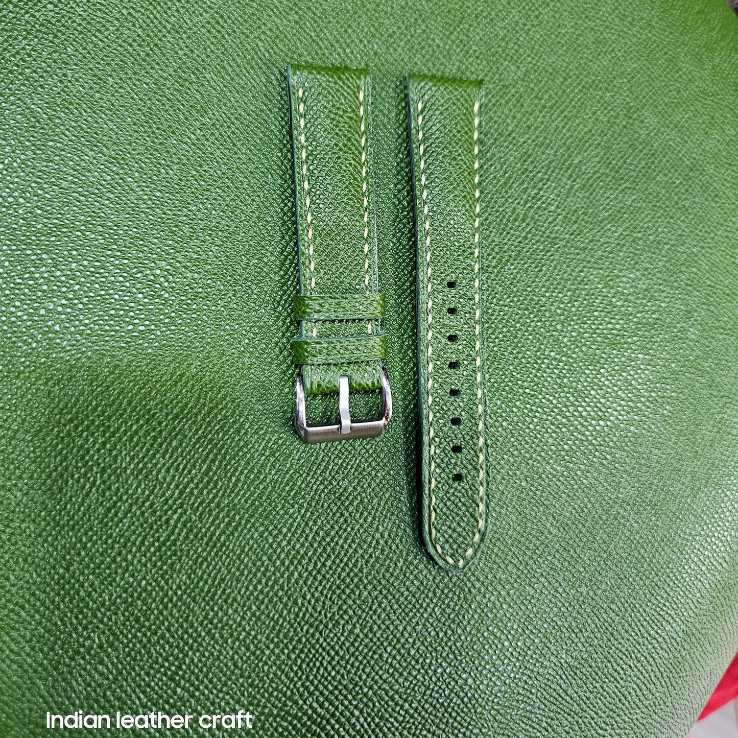 Indianleathercraft leather strap Green / 18mm Epsom leather strap
