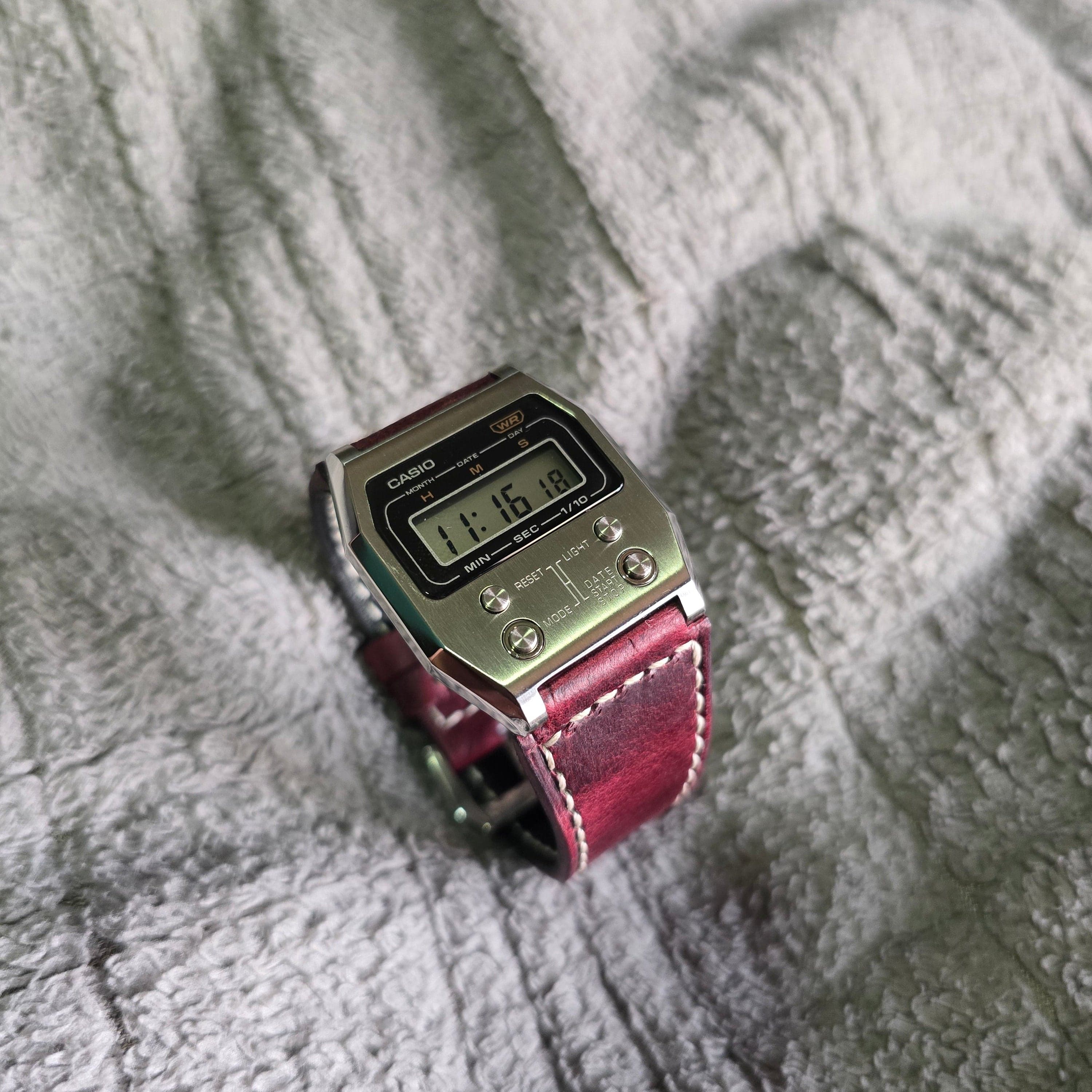 Handmade Casio A1100 leather strap - Indianleathercraft