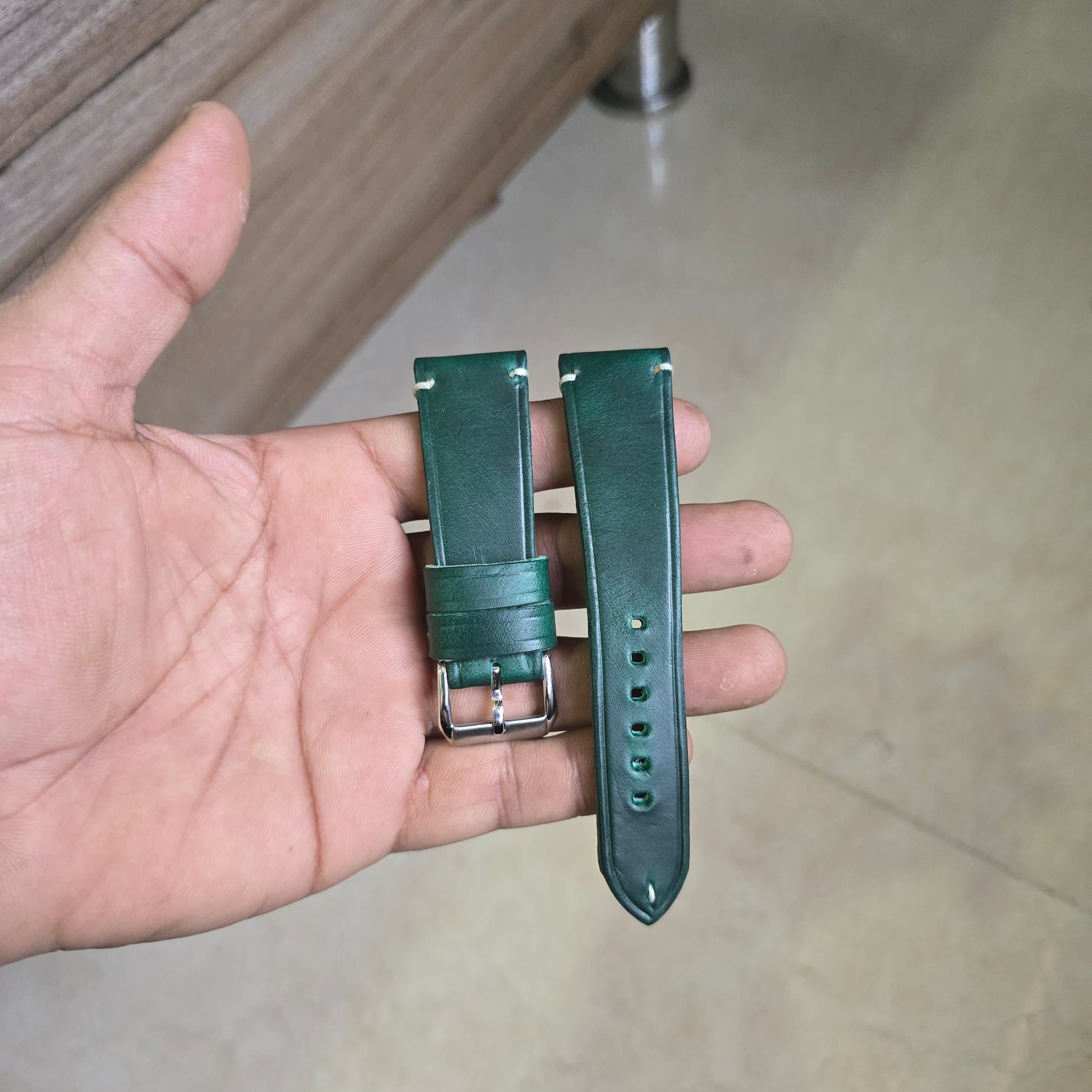 Indianleathercraft leather strap Horween Golf Green Cavalier Leather Strap