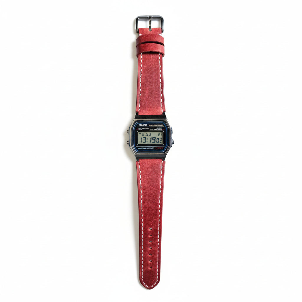 Indianleathercraft leather strap Red Handmade Casio A158 WA leather strap