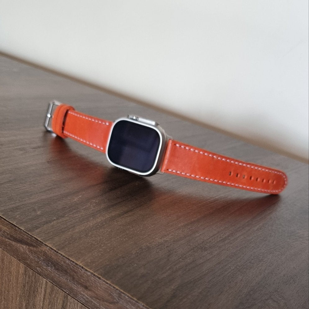 Indianleathercraft Orange Italian leather apple watch bands