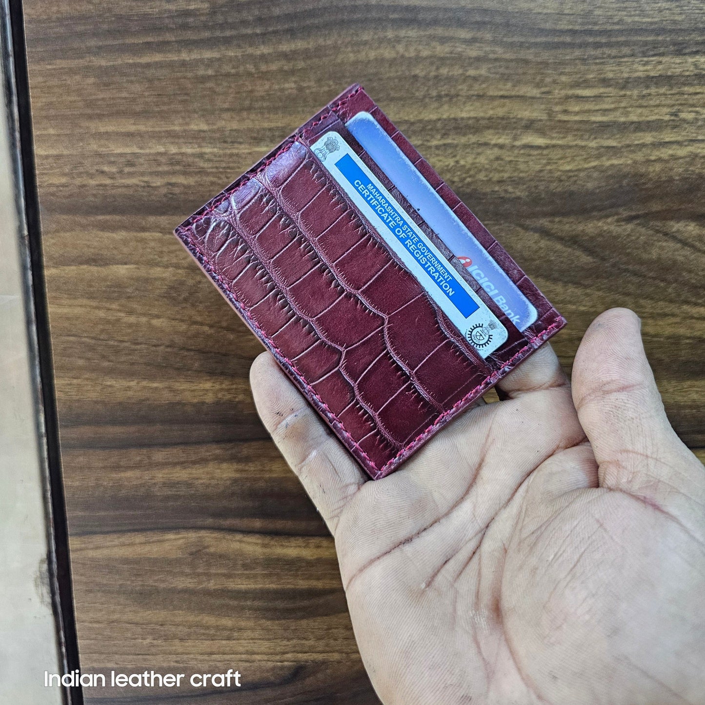 Indianleathercraft Wallets & Money Clips Burgundy Handmade leather card holder