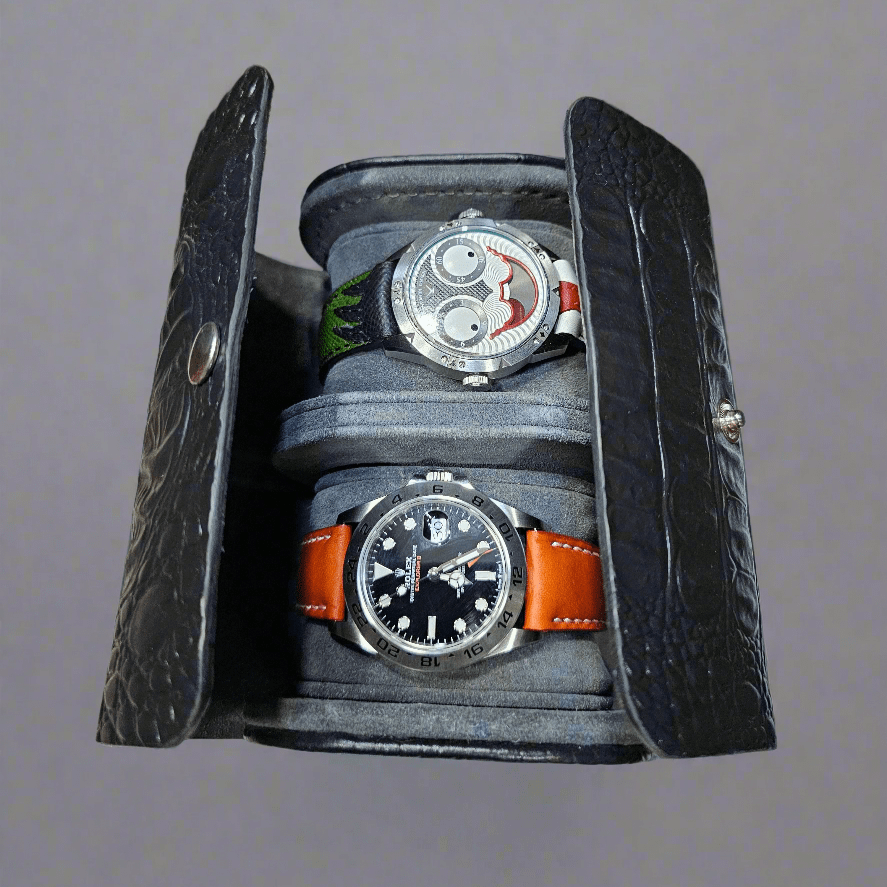 Indianleathercraft Watch Accessories 2 watches / Black Travel watch case