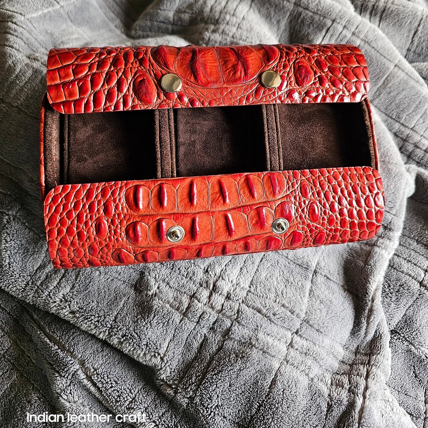 Indianleathercraft Watch Accessories 3 watches / Red Travel watch case