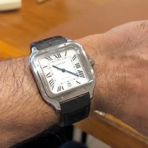 Indianleathercraft Watch Accessories Black / 19mm Leather strap for santos de Cartier medium/large