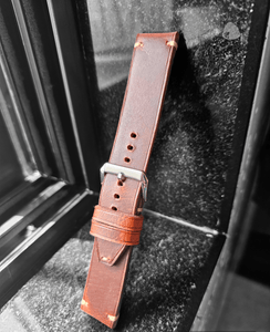 Indianleathercraft Watch Bands 21mm / Red Handmade tobacco brown leather strap