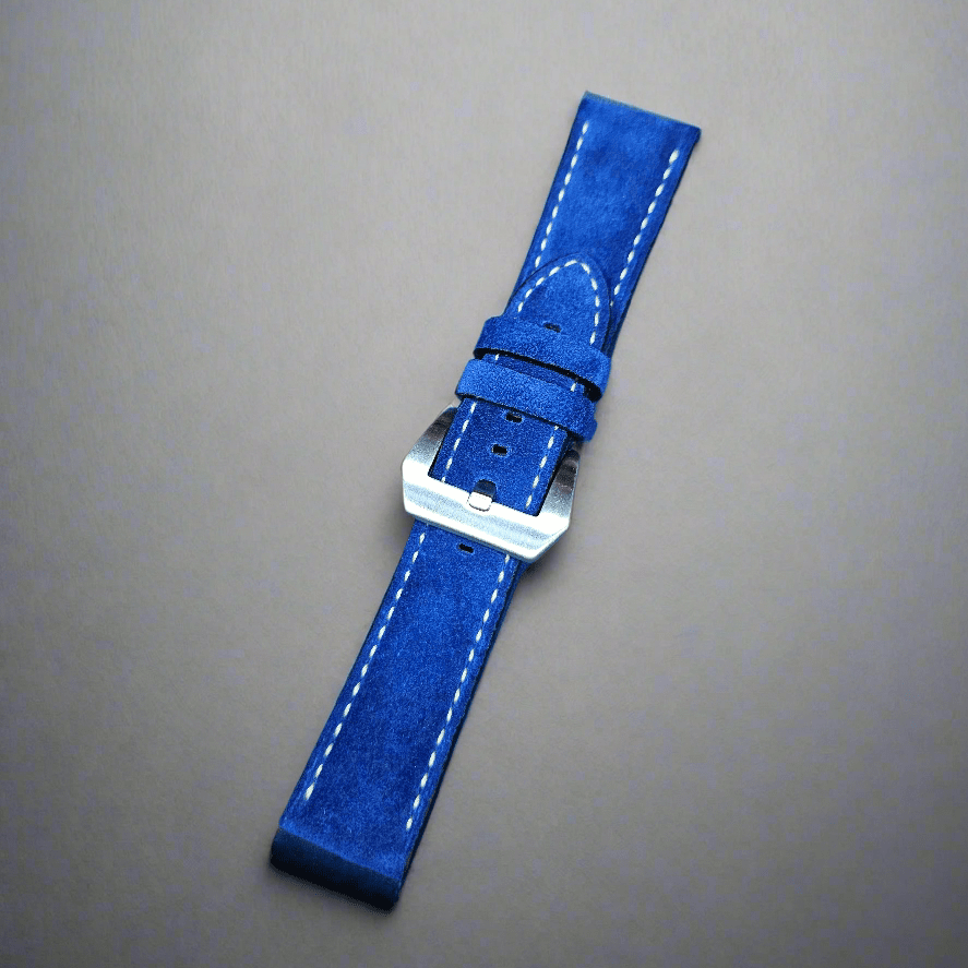 Indianleathercraft Watch Bands 22mm / Blue Suede leather strap for panerai
