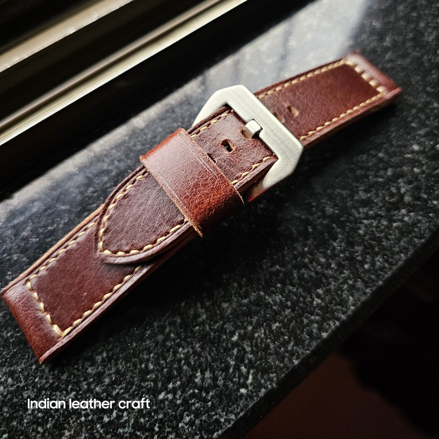 Indianleathercraft Watch Bands 22mm / Cherry brown Handmade leather strap for luminor panerai