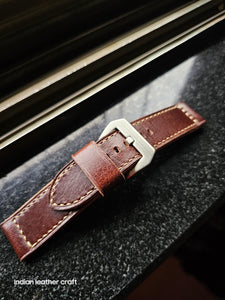 Indianleathercraft Watch Bands 22mm / Cherry brown Handmade leather strap for luminor panerai