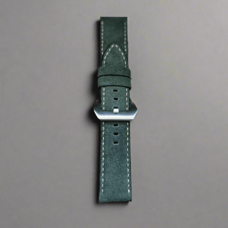 Indianleathercraft Watch Bands 22mm / Moss green Suede leather strap for panerai