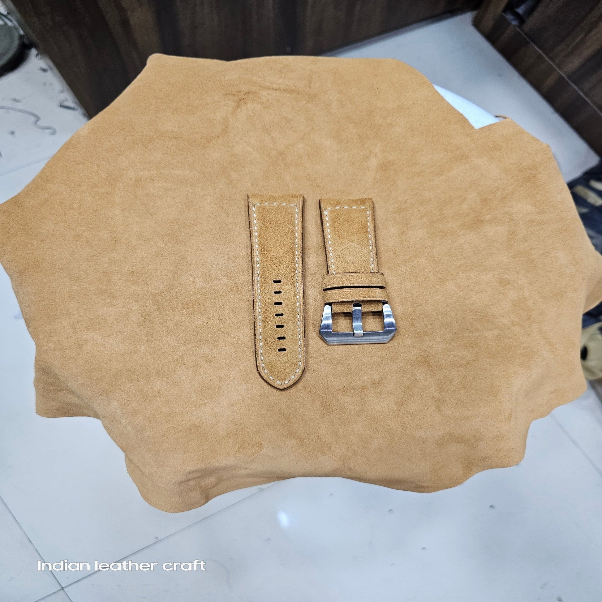 Indianleathercraft Watch Bands 22mm / Peach Suede leather strap for panerai