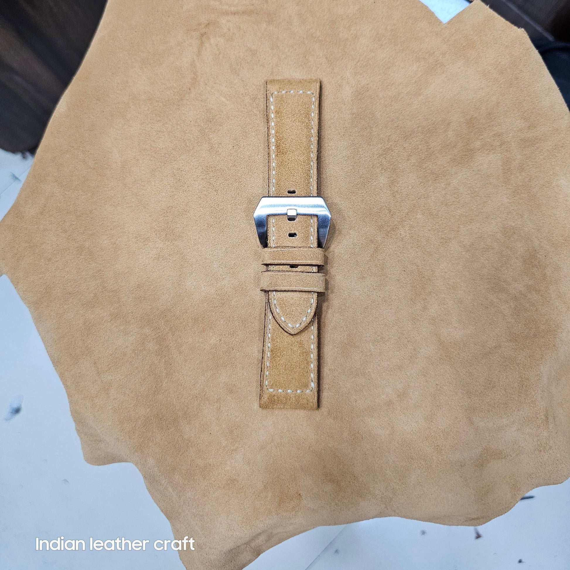Indianleathercraft Watch Bands 24mm / Peach Suede leather strap for panerai