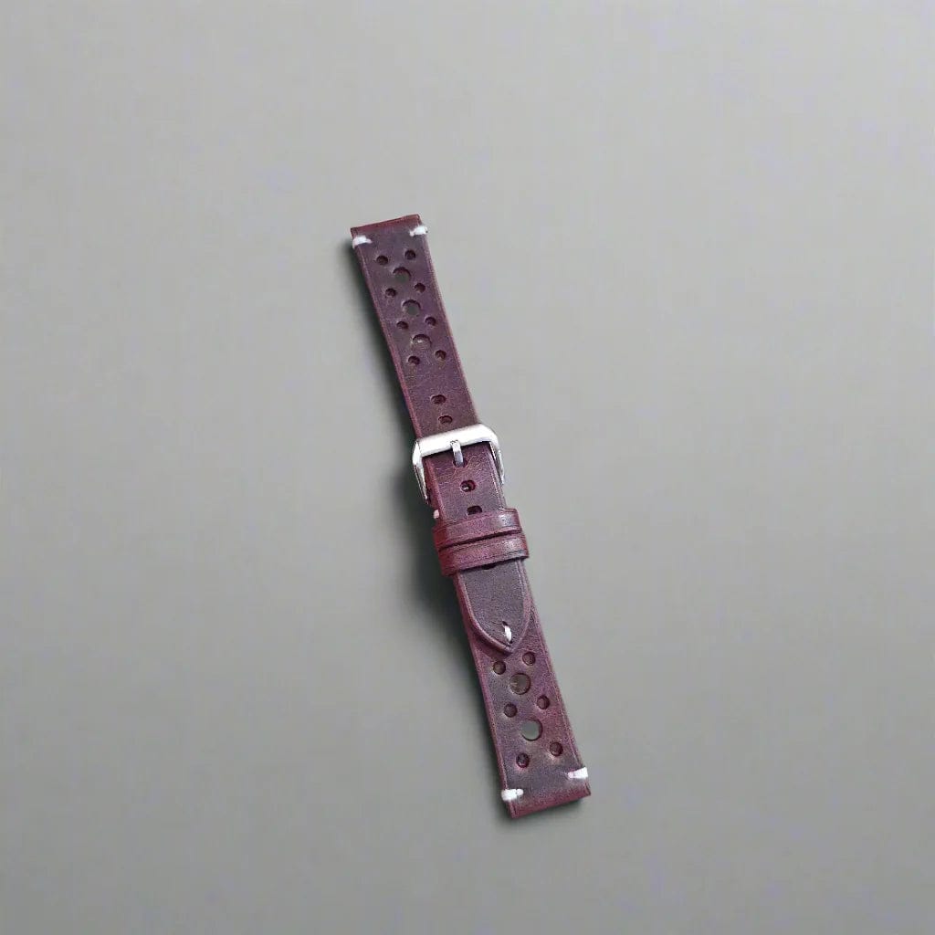 Indianleathercraft Watch Bands Burgundy / 16mm Handmade vintage racing strap
