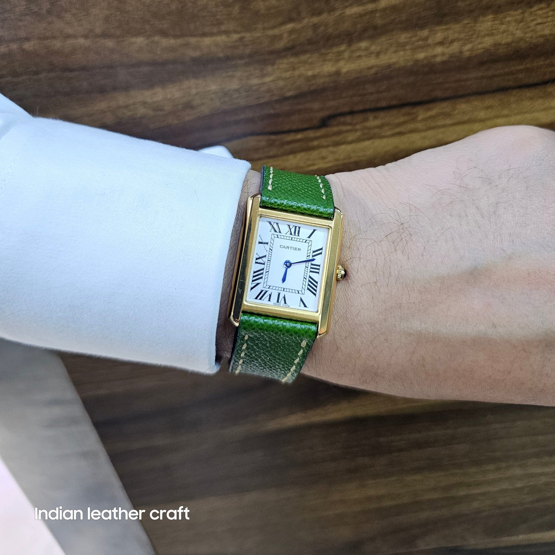 Indianleathercraft Watch Bands Green / 19mm Handmade leather strap for cartier