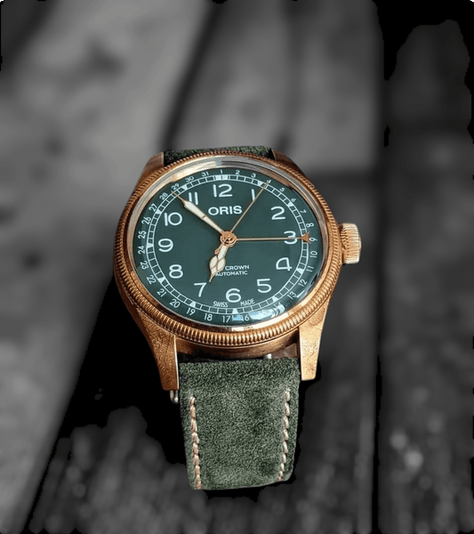 Indianleathercraft Watch Bands Handmade green suede strap for Oris