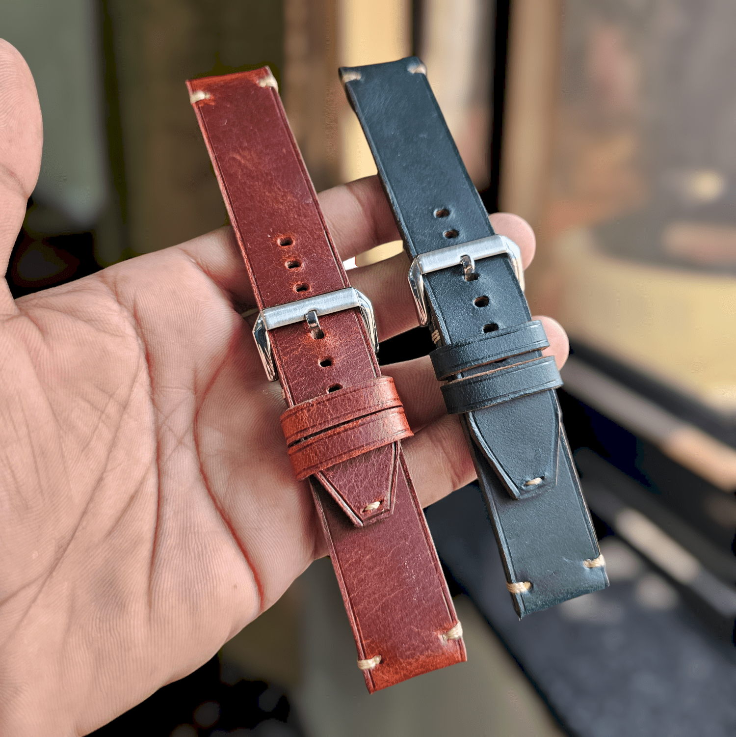 Indianleathercraft Watch Bands Handmade tobacco brown leather strap