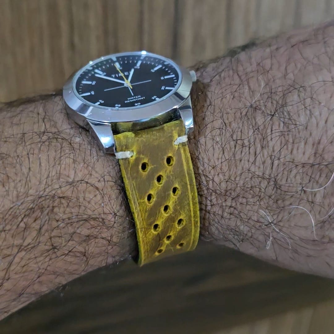 Indianleathercraft Watch Bands Mustard / 16mm Handmade vintage racing strap