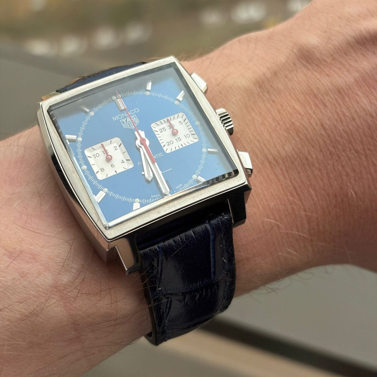 Indianleathercraft Watch Bands Navy Leather strap for Tag Heuer Monaco