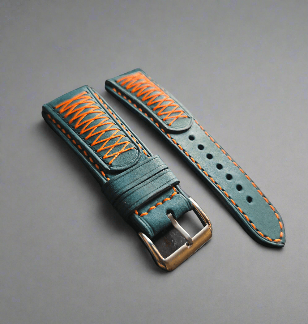 Indianleathercraft Watch Bands Ortensia - Orange thread / 18mm Fullgrain leather watch straps
