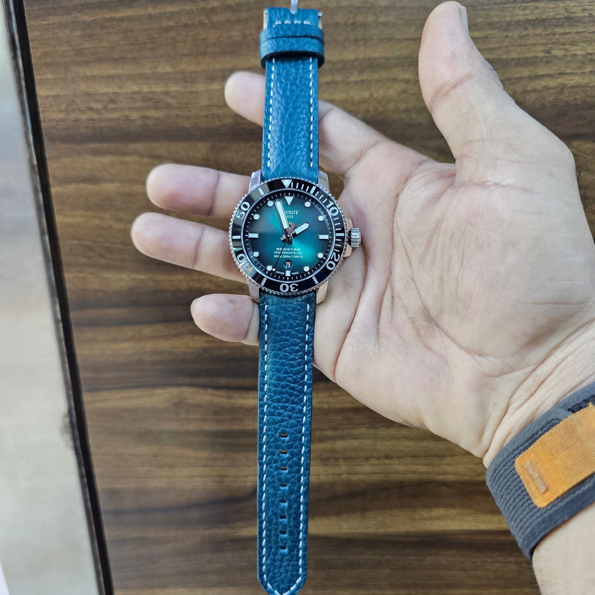 Indianleathercraft Watch Bands Teal / 20mm Handmade pebble grain leather strap