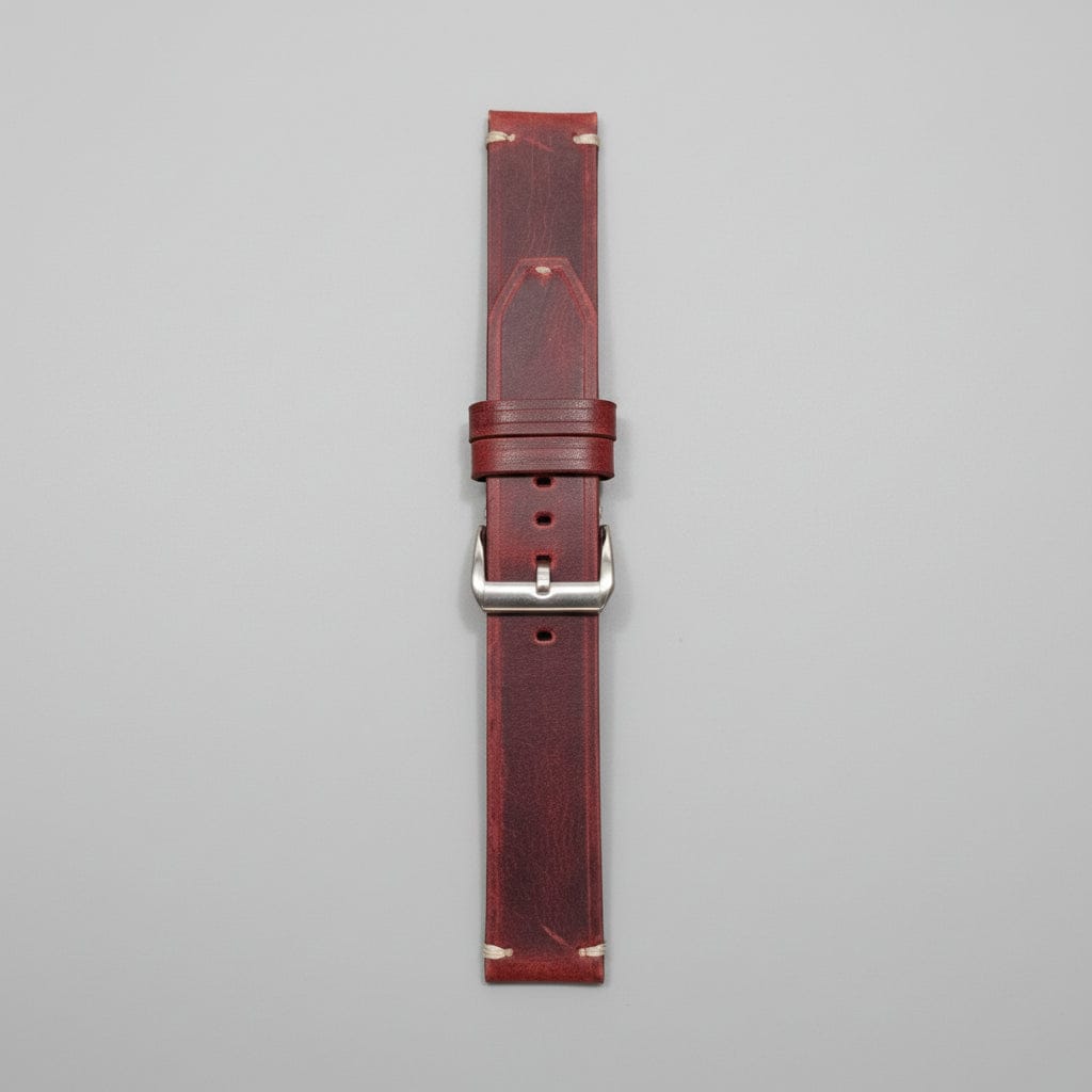 Indianleathercraft watch strap 16mm / Red Handmade tobacco brown leather strap