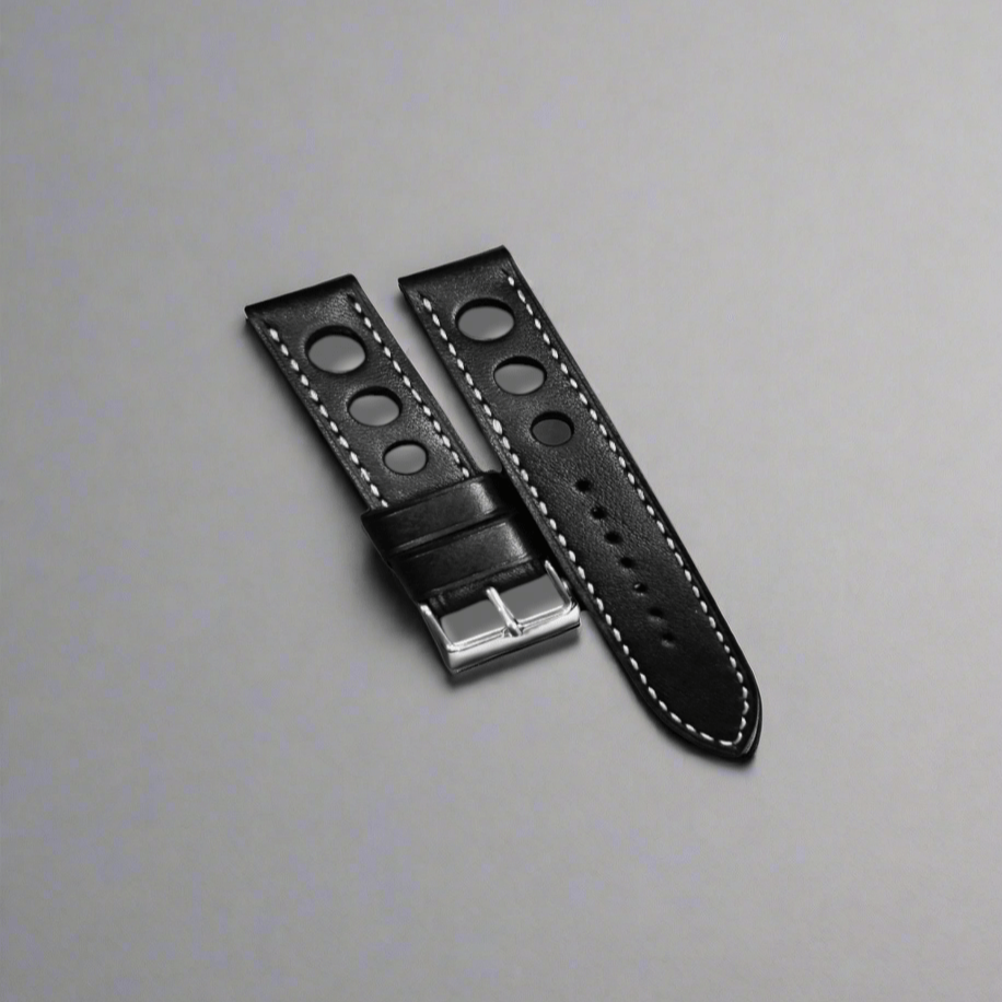 Handmade black racing leather strap