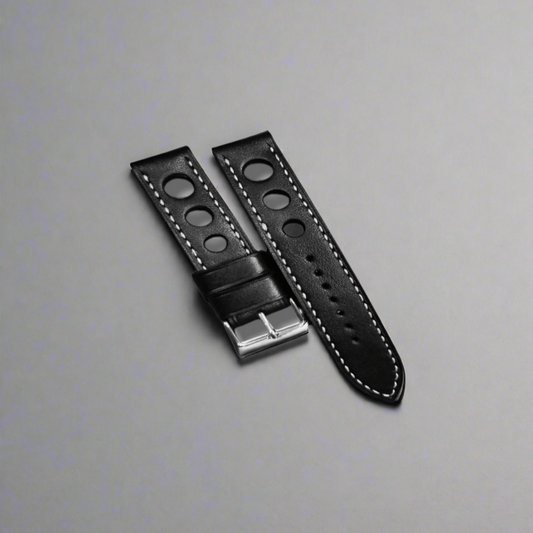 Handmade black racing leather strap