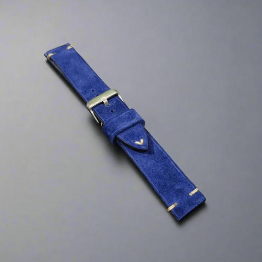 Indianleathercraft watch strap Handmade blue suede leather strap