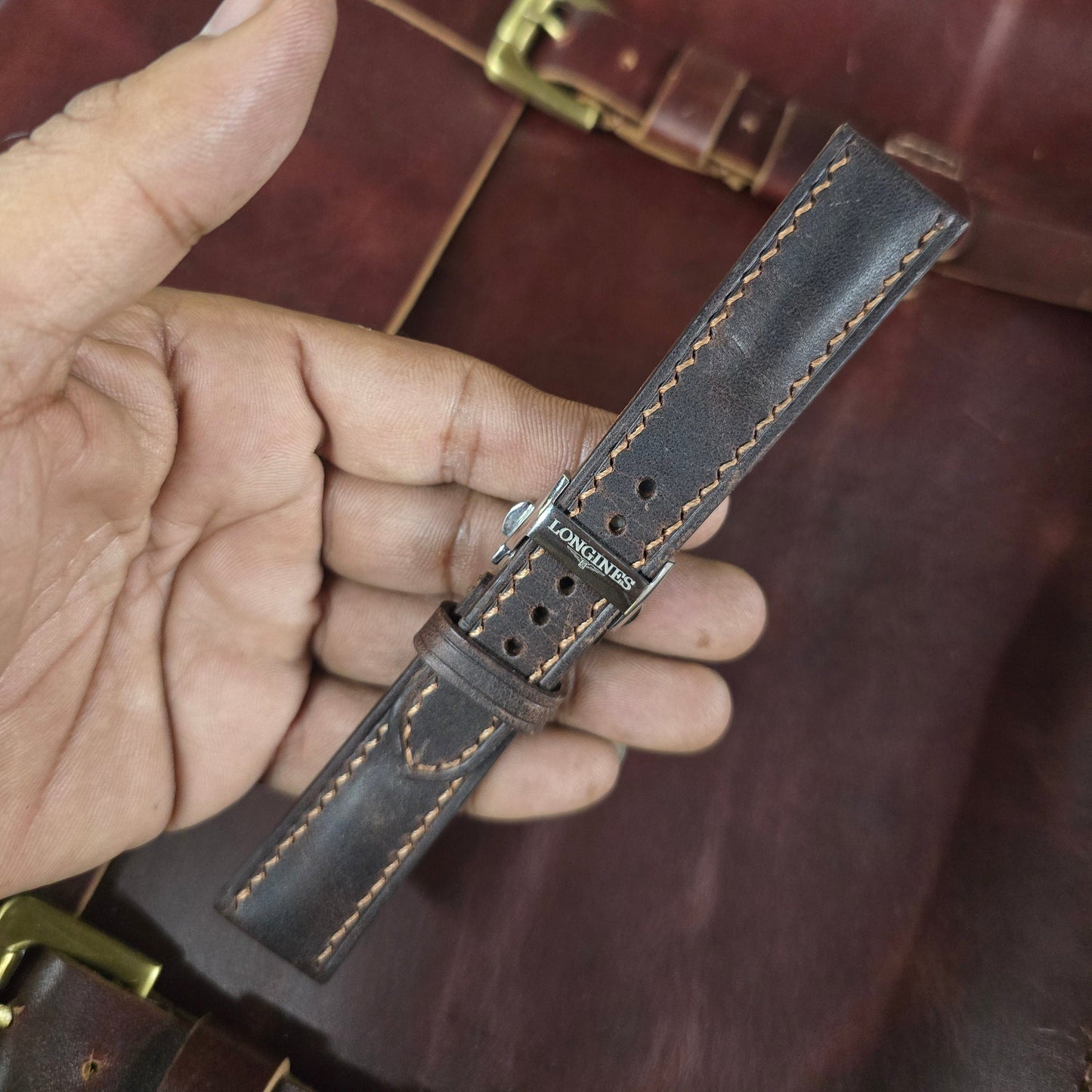 Indianleathercraft watch strap Handmade leather strap for longines