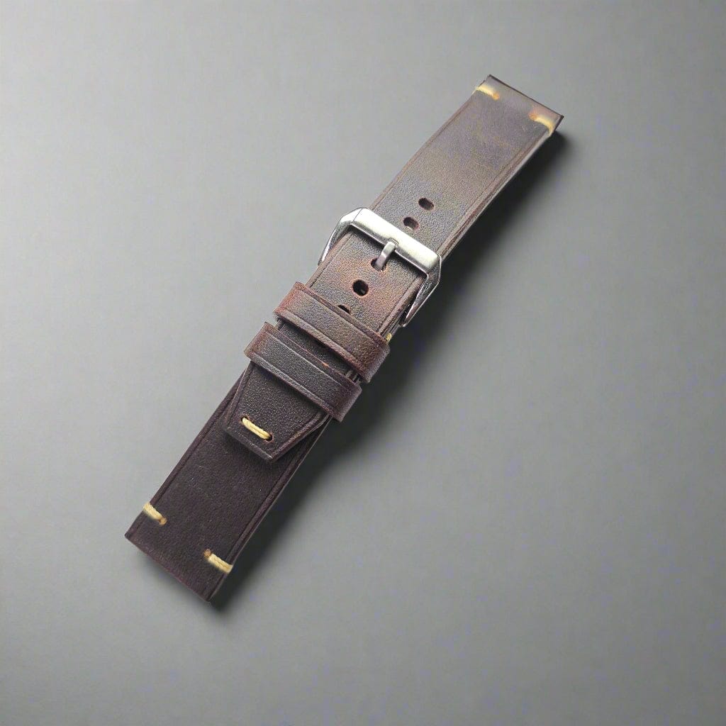 Indianleathercraft watch strap Handmade tobacco brown leather strap
