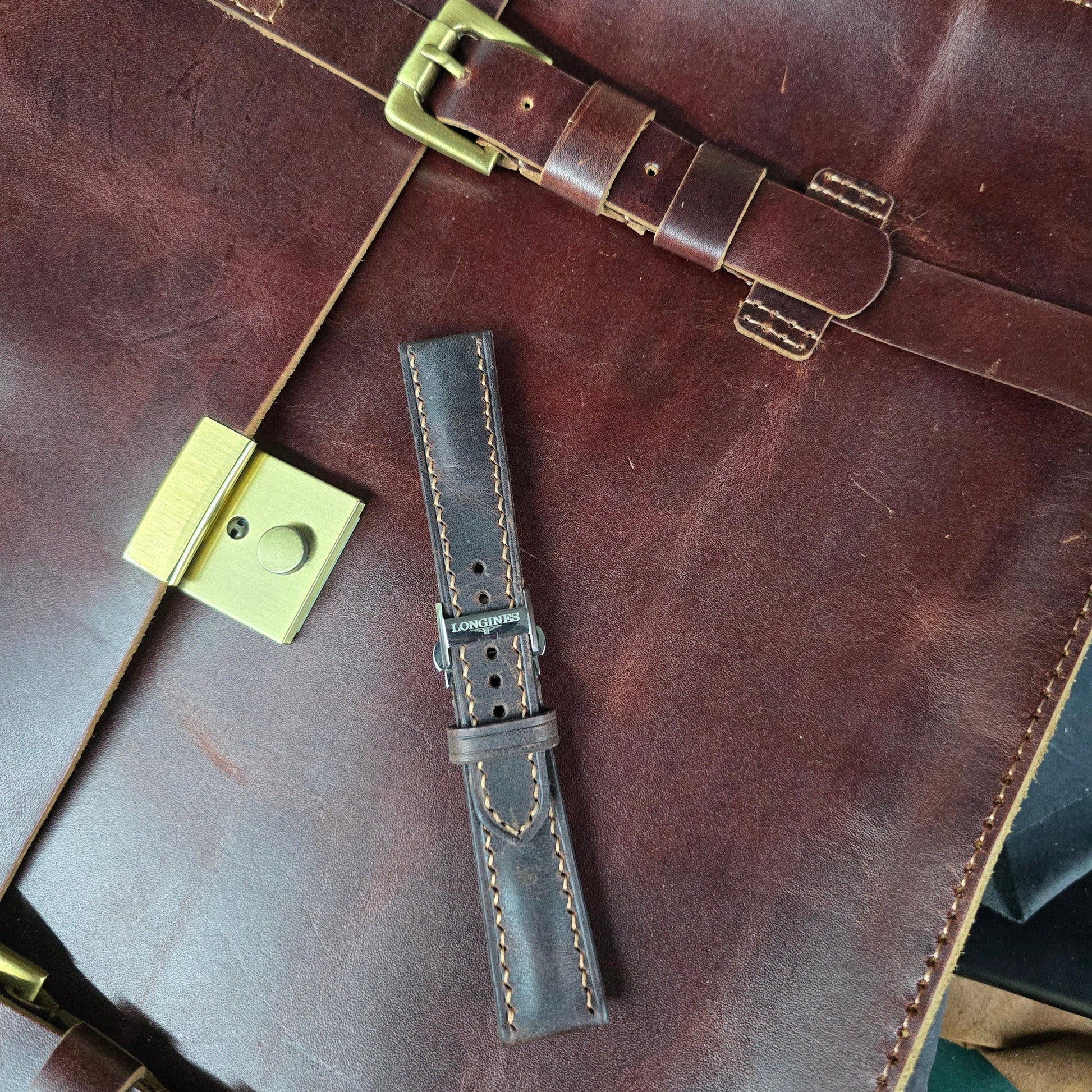 Indianleathercraft watch strap Moca Brown / 20mm Handmade leather strap for longines