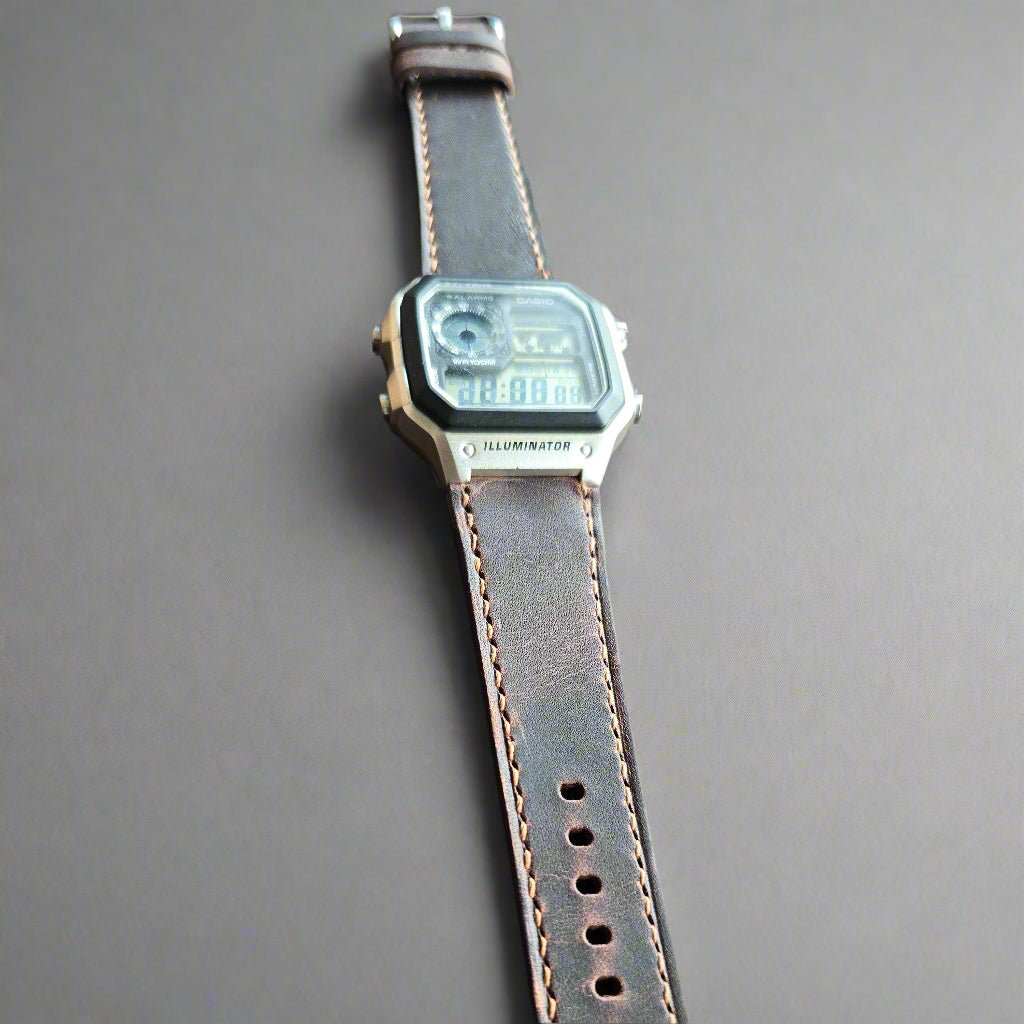 Indianleathercraft watch strap Moca Brown Handmade casio watch strap