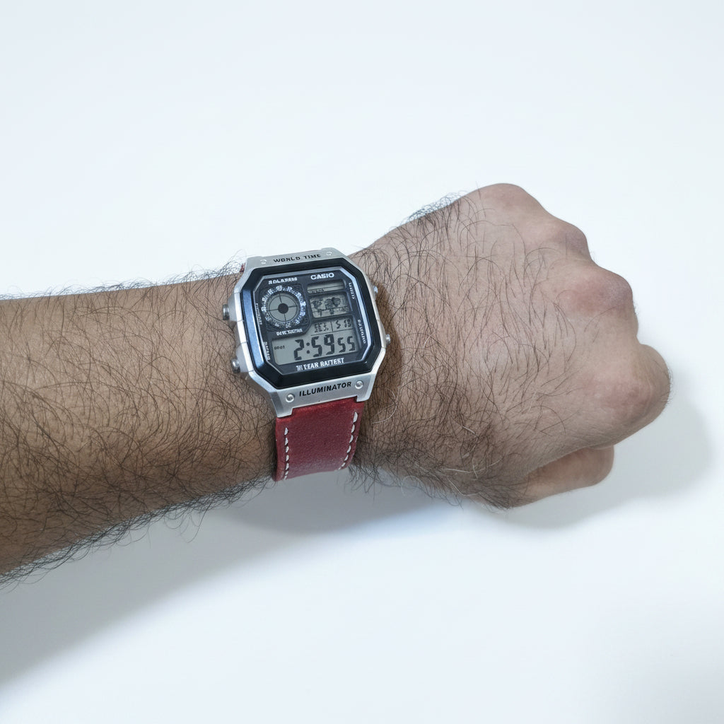 Indianleathercraft watch strap Red Handmade casio watch strap