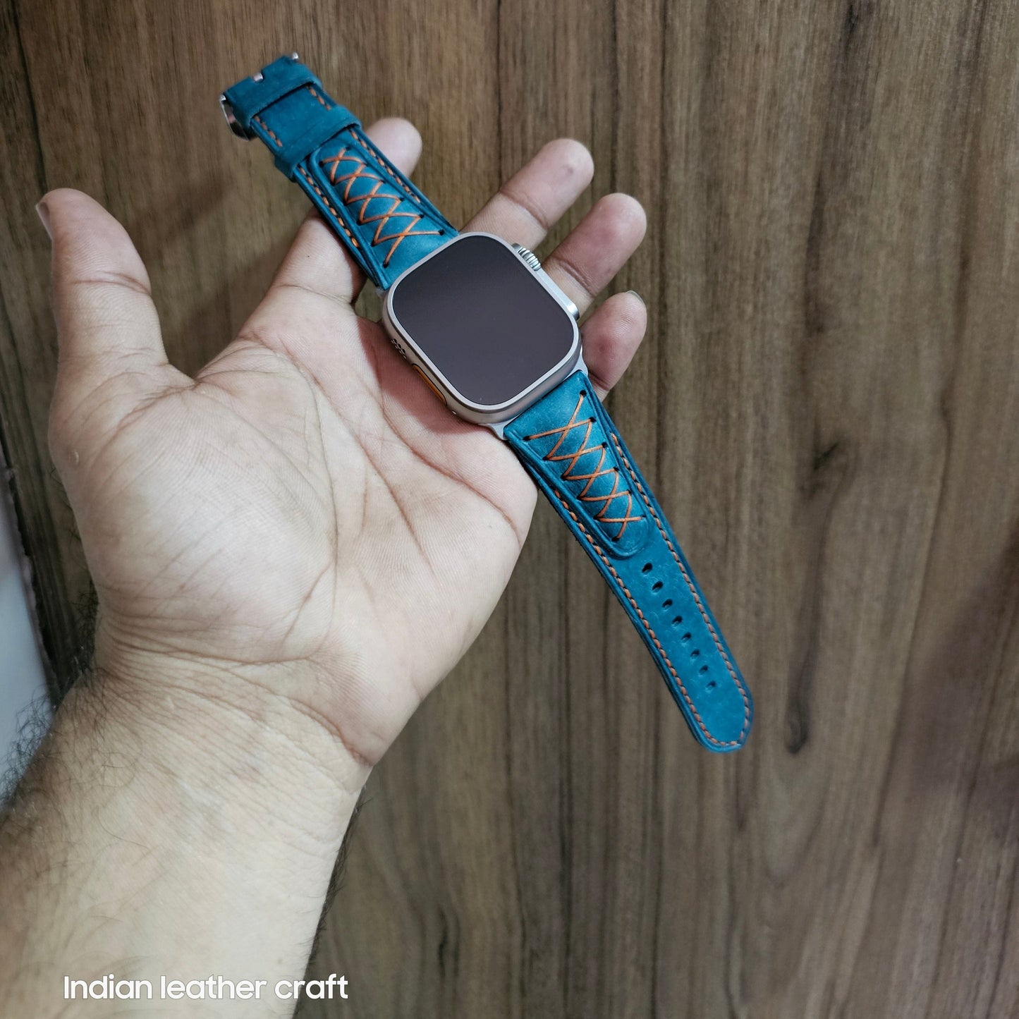 Indianleathercraft watch strap Ultra 1 / Sky blue Apple watch ultra2 leather bands