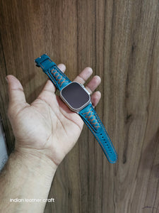 Indianleathercraft watch strap Ultra 1 / Sky blue Apple watch ultra2 leather bands