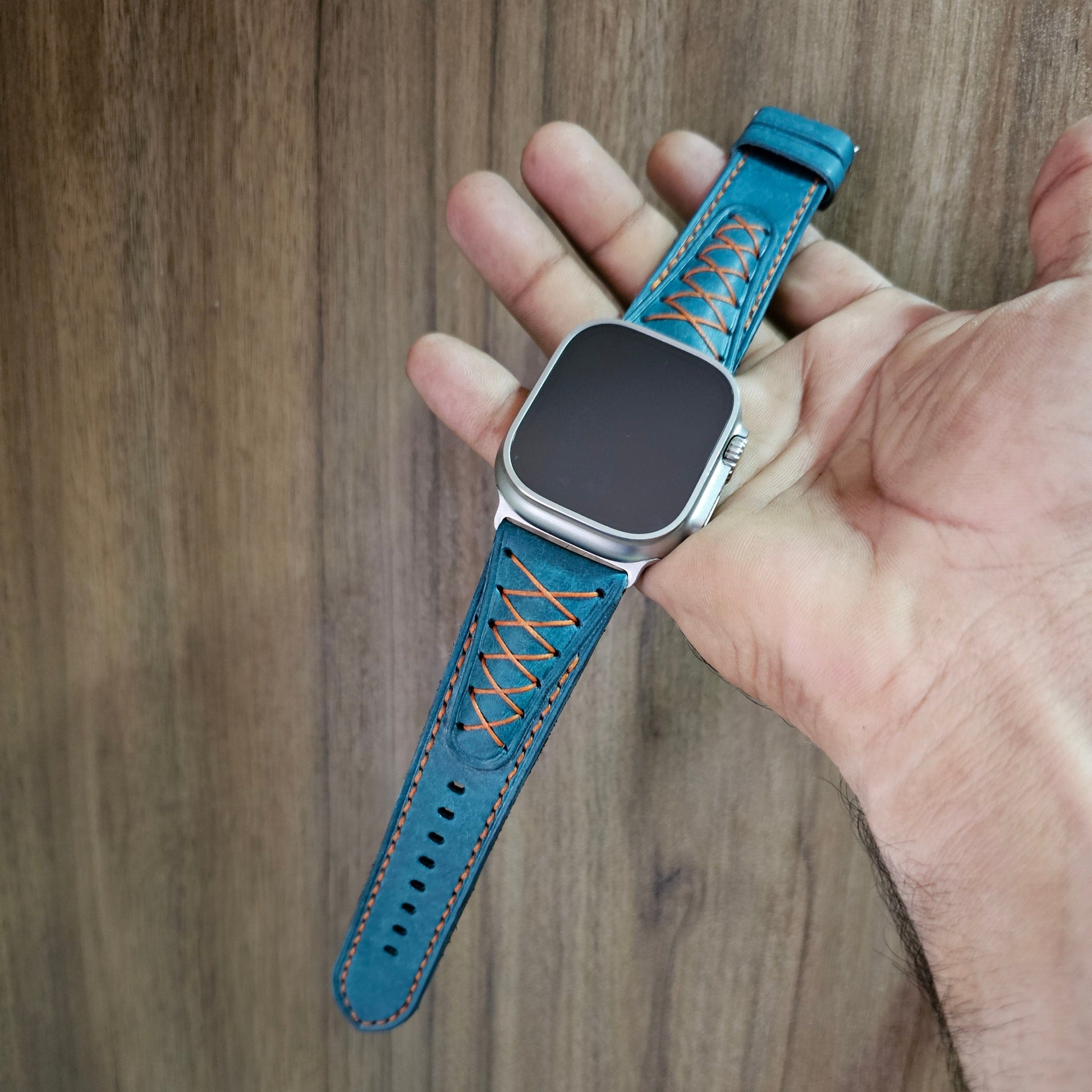 Indianleathercraft watch strap Ultra 2 / Sky blue Apple watch ultra2 leather bands