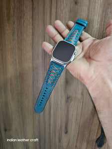 Indianleathercraft watch strap Ultra 2 / Sky blue Apple watch ultra2 leather bands