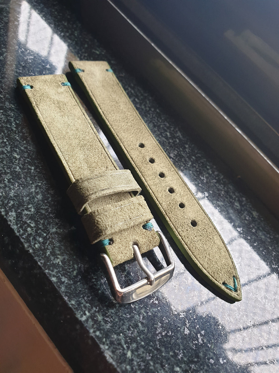 Handmade Green suede leather strap