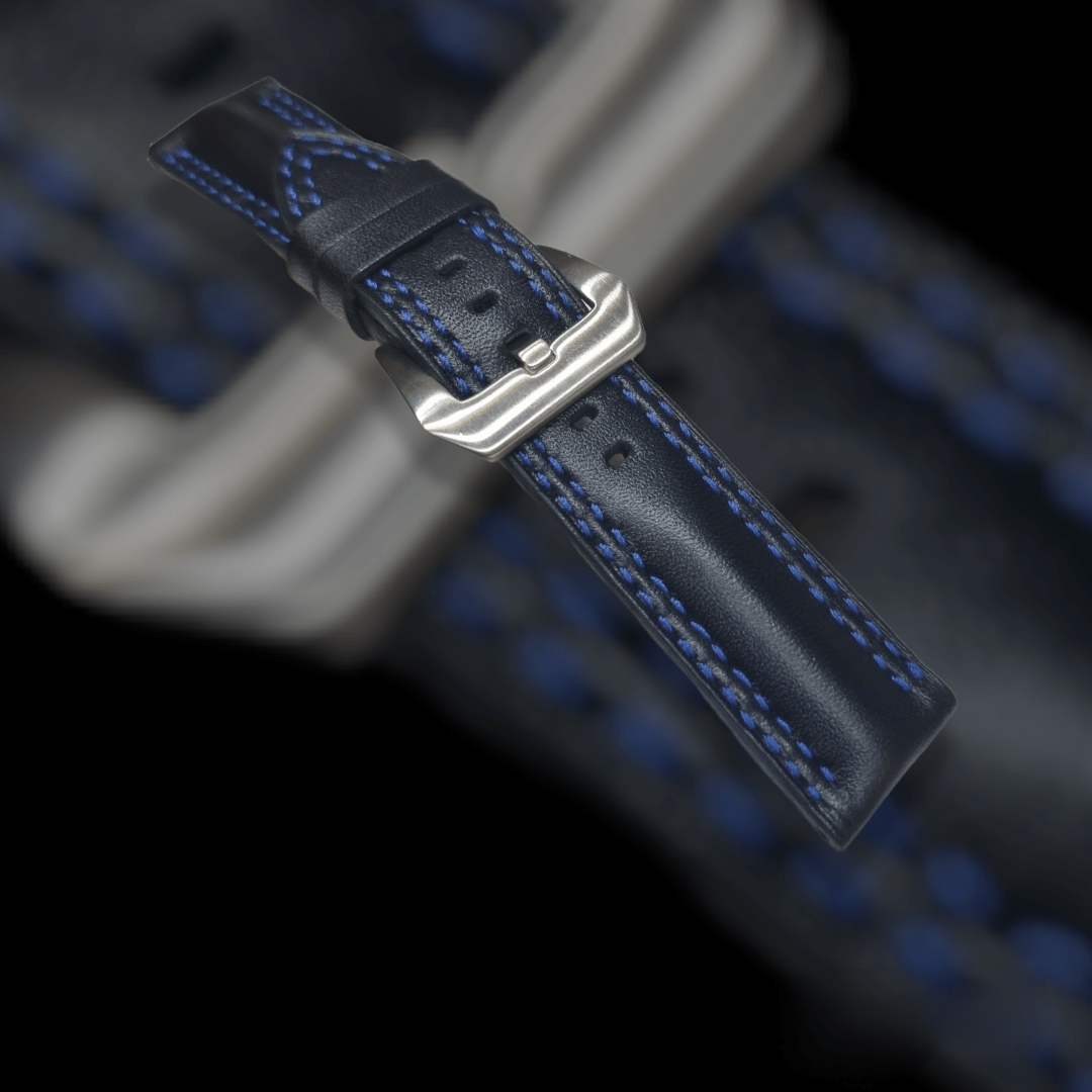 Indianleathercraft 24mm Black leather strap muscular padded