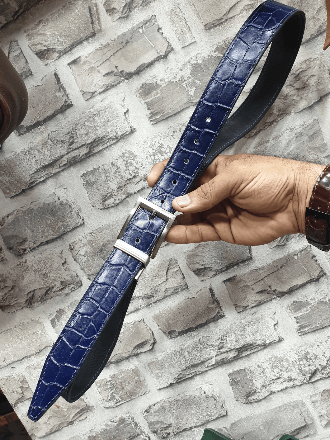 Indianleathercraft 28 - 32 inches Handmade Blue leather belt