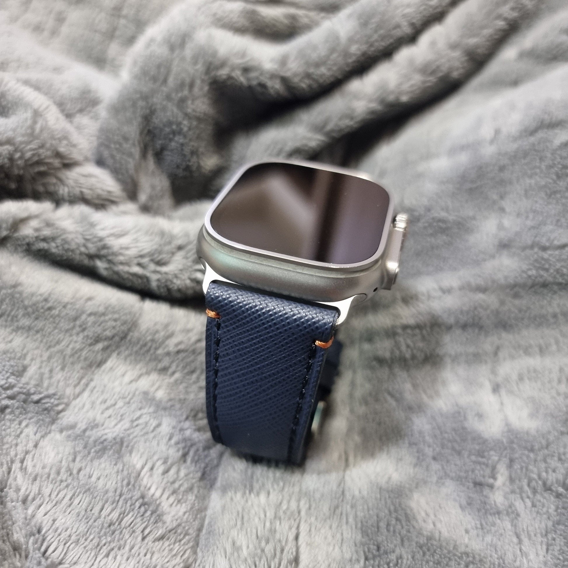 Indianleathercraft applestrap Navy saffiano Apple watch ultra strap