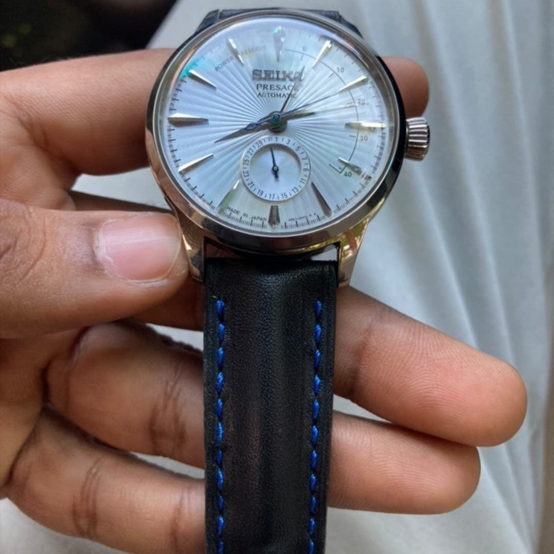 Indianleathercraft Black leather watch strap for seiko