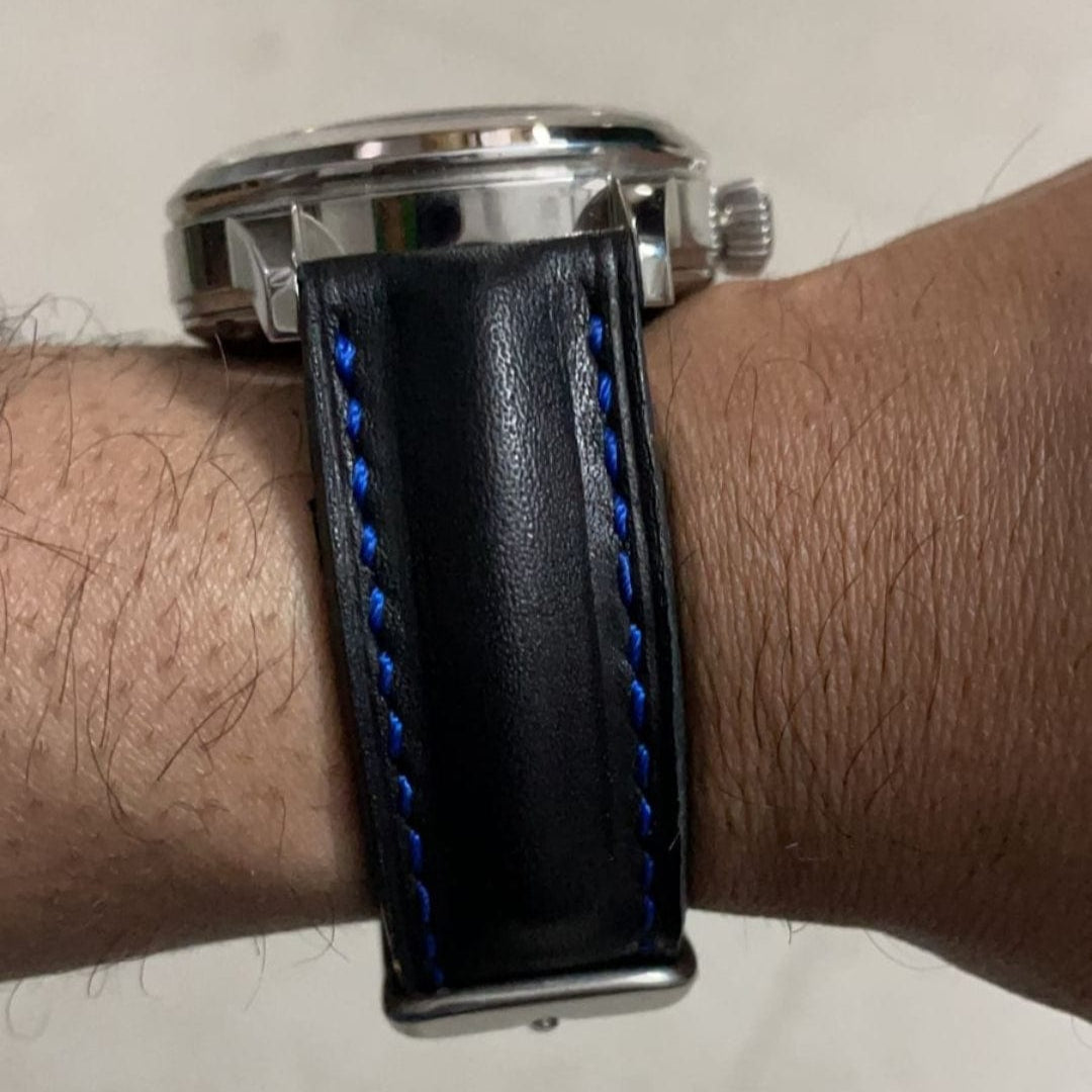 Indianleathercraft Black leather watch strap for seiko