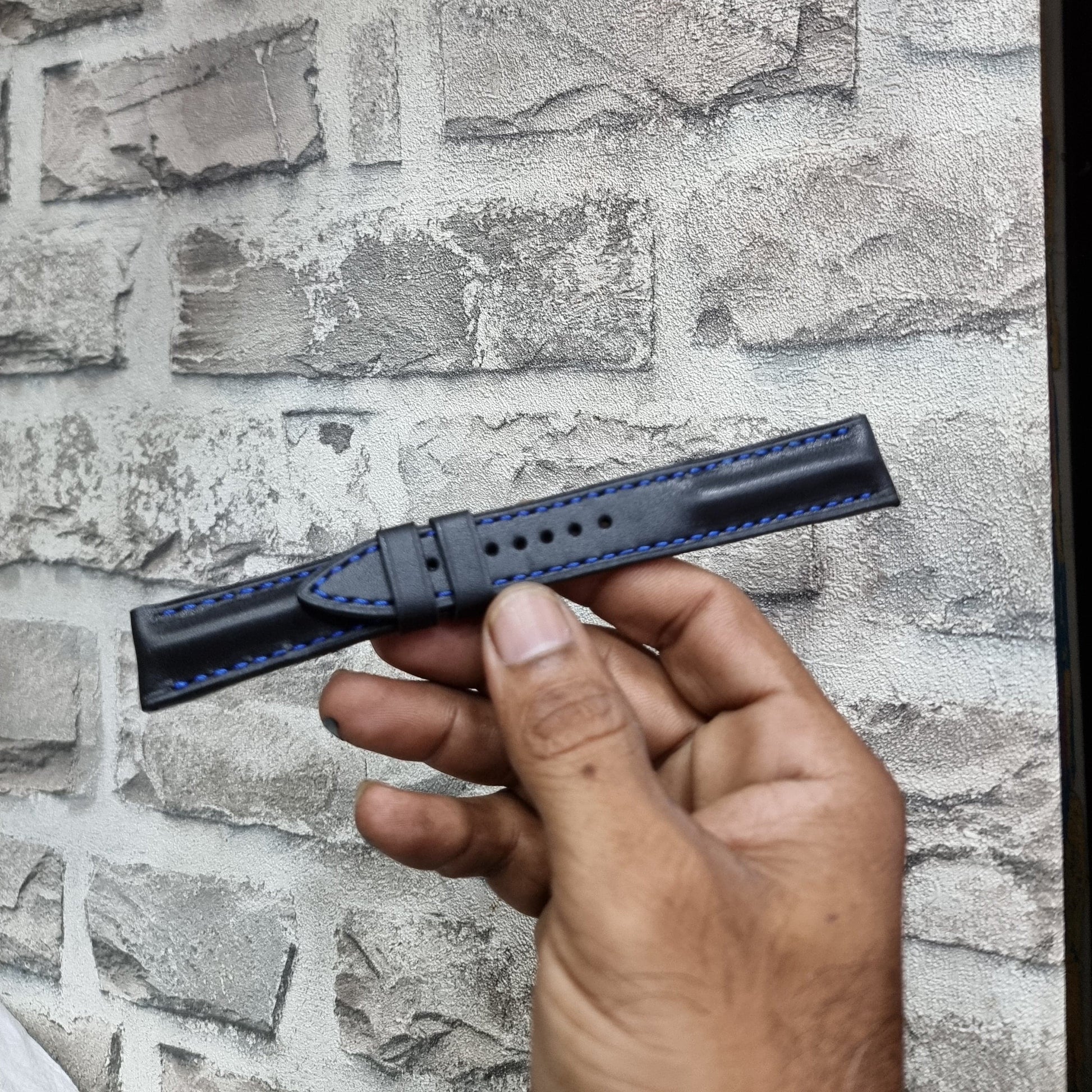 Indianleathercraft Black leather watch strap for seiko
