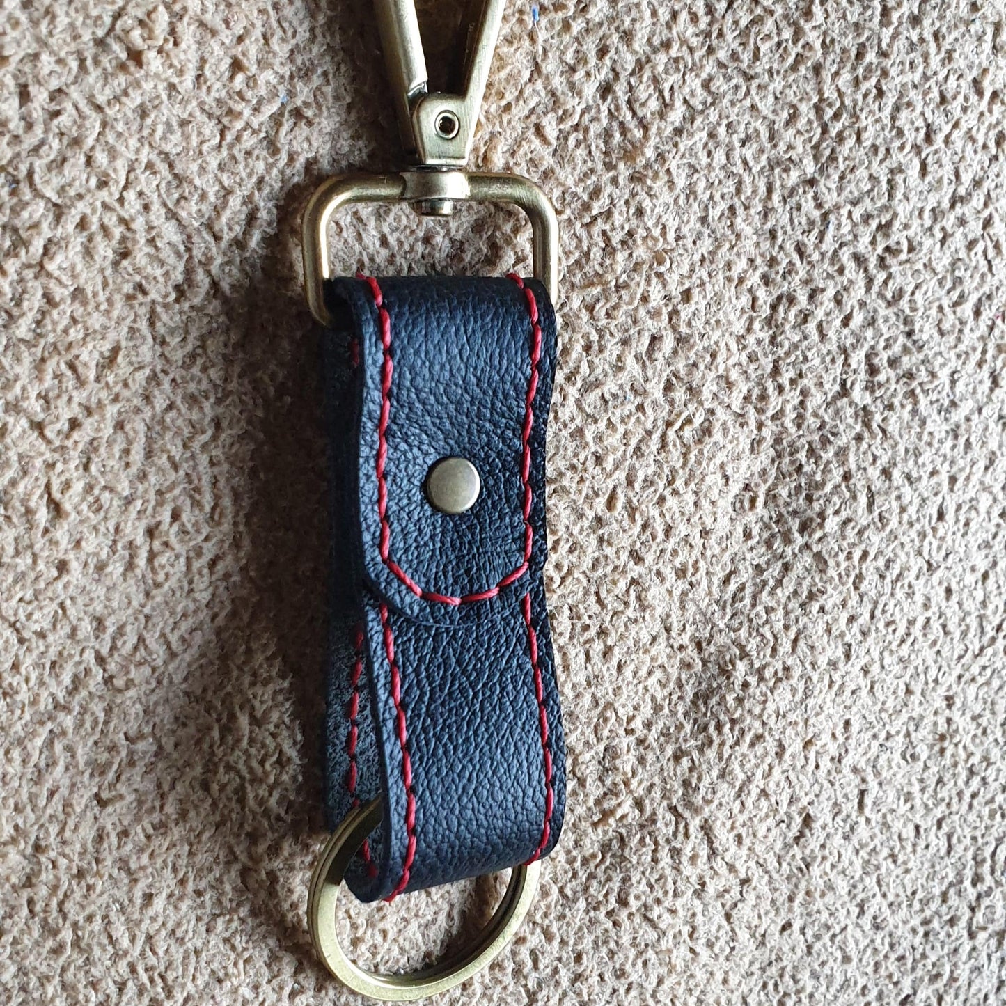 Indianleathercraft Black with red stitches Leather keychain