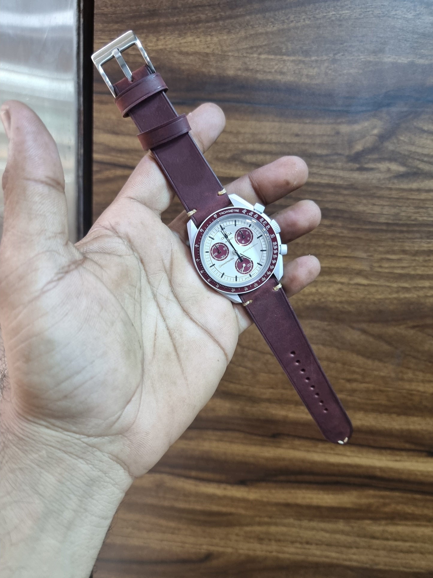 Indianleathercraft Burgundy Omega moonswatch leather strap